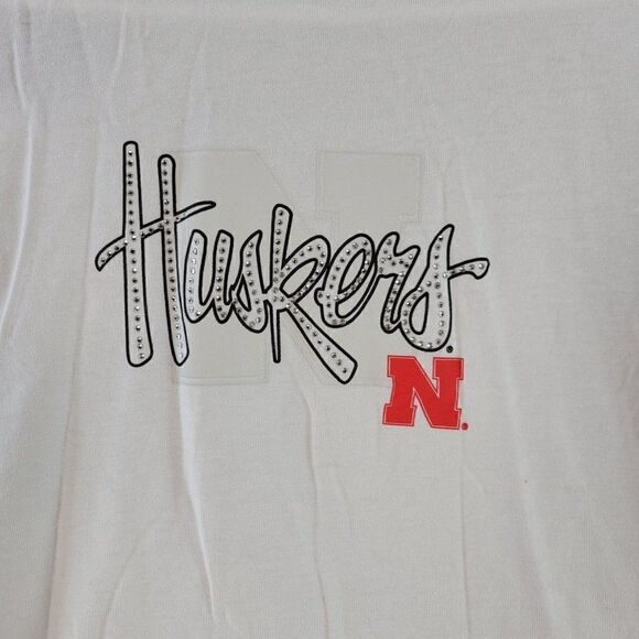 NebraskaâHuskersâWomens WhiteâSequinâT-shirtâSzâM - Picture 3 of 8